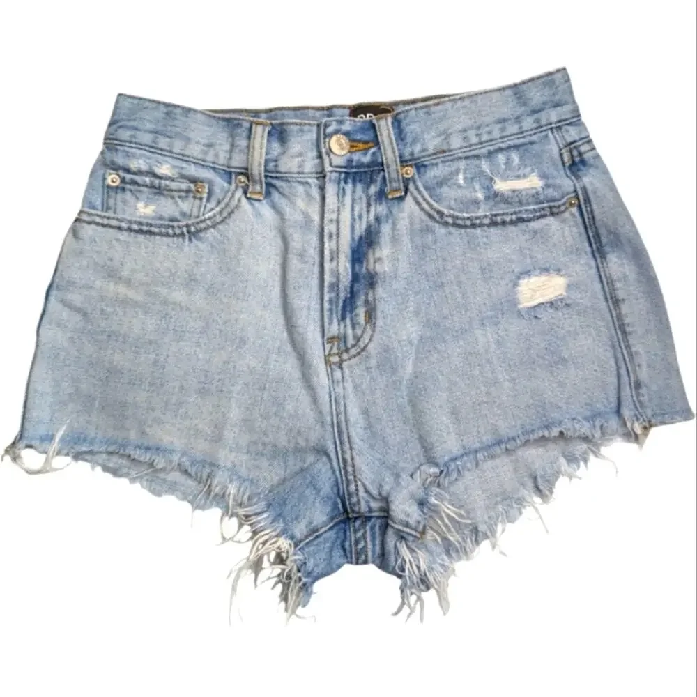 BDG Urban Outfitters Girlfriend High Rise Distressed Denim Boho Shorts Indigo 27